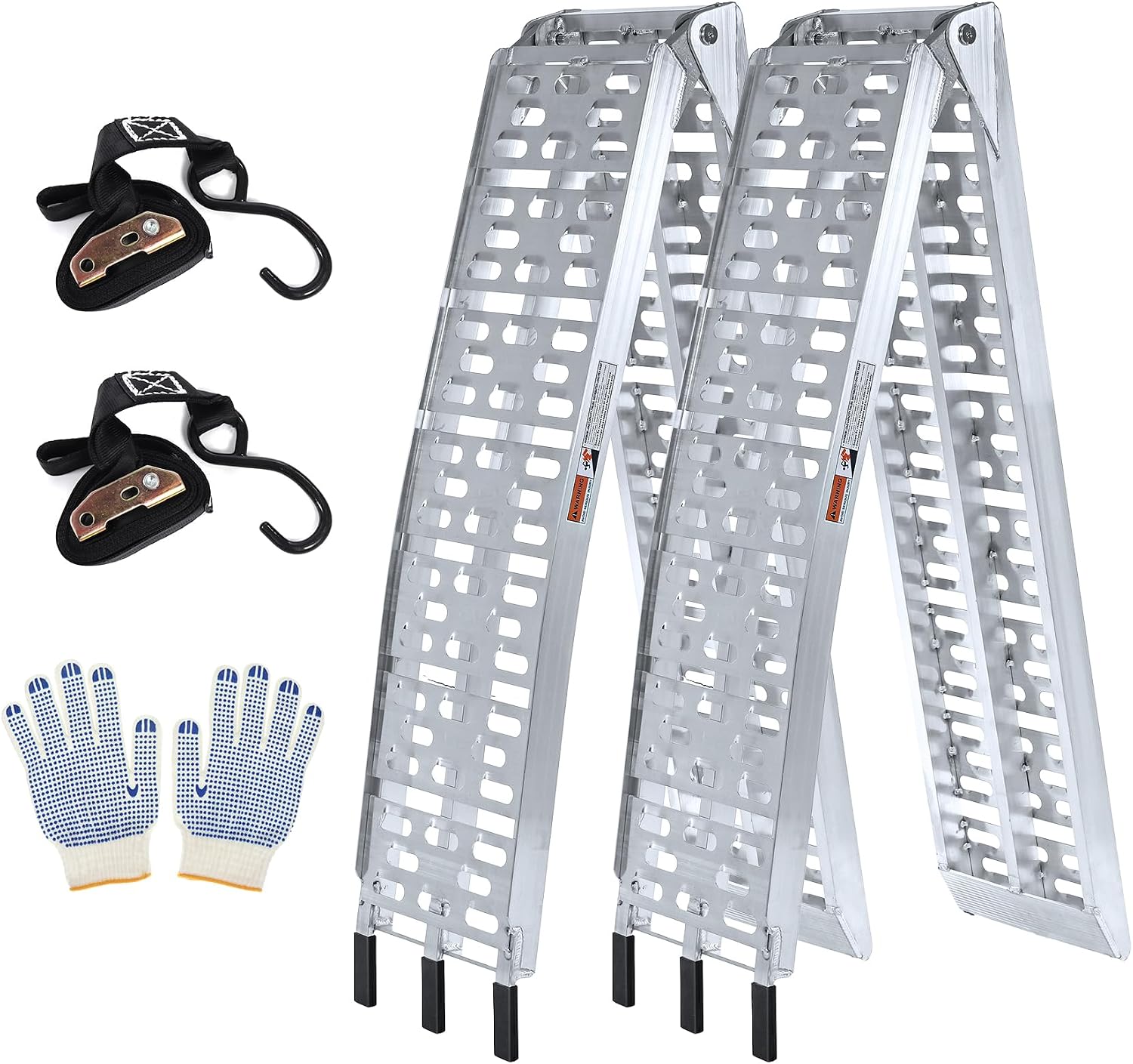 Loading Ramps 7.5ft 2Pcs, Aluminum Folding ATV Ramps with 1500lbs Max Load Capacity, Portable Powersports Loading Ramps for Pickup Truck, Lawn Mower, Motorcycles, w/ 2 Load Straps