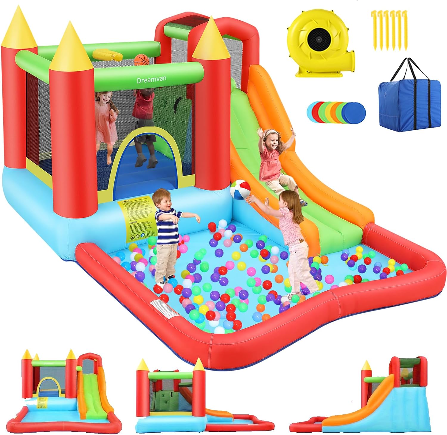 AKEYDIY Bounce House, Inflatable Bouncy House for Big Kids 3-10, Outdoor & Indoor Bounce House with Slide - Jump House with Basketball Hoop, Large Ball Pit, Long Slide, Bounce Castle with Air Blower