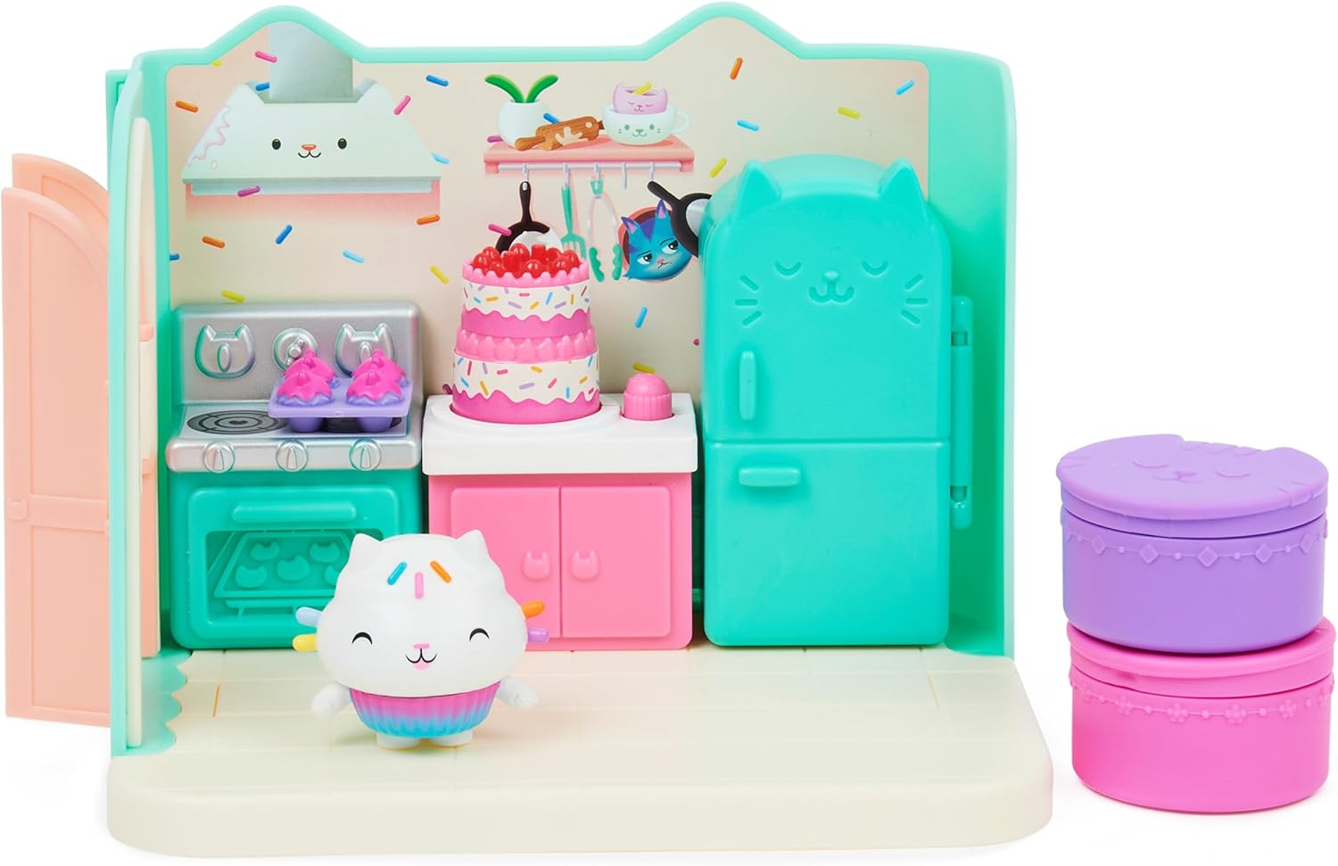 Gabby’s Dollhouse, Bakey with Cakey Kitchen with Figure and Accessories, 3 Furniture Pieces and 2 Surprises, Kids’ Toys for Ages 3 and above