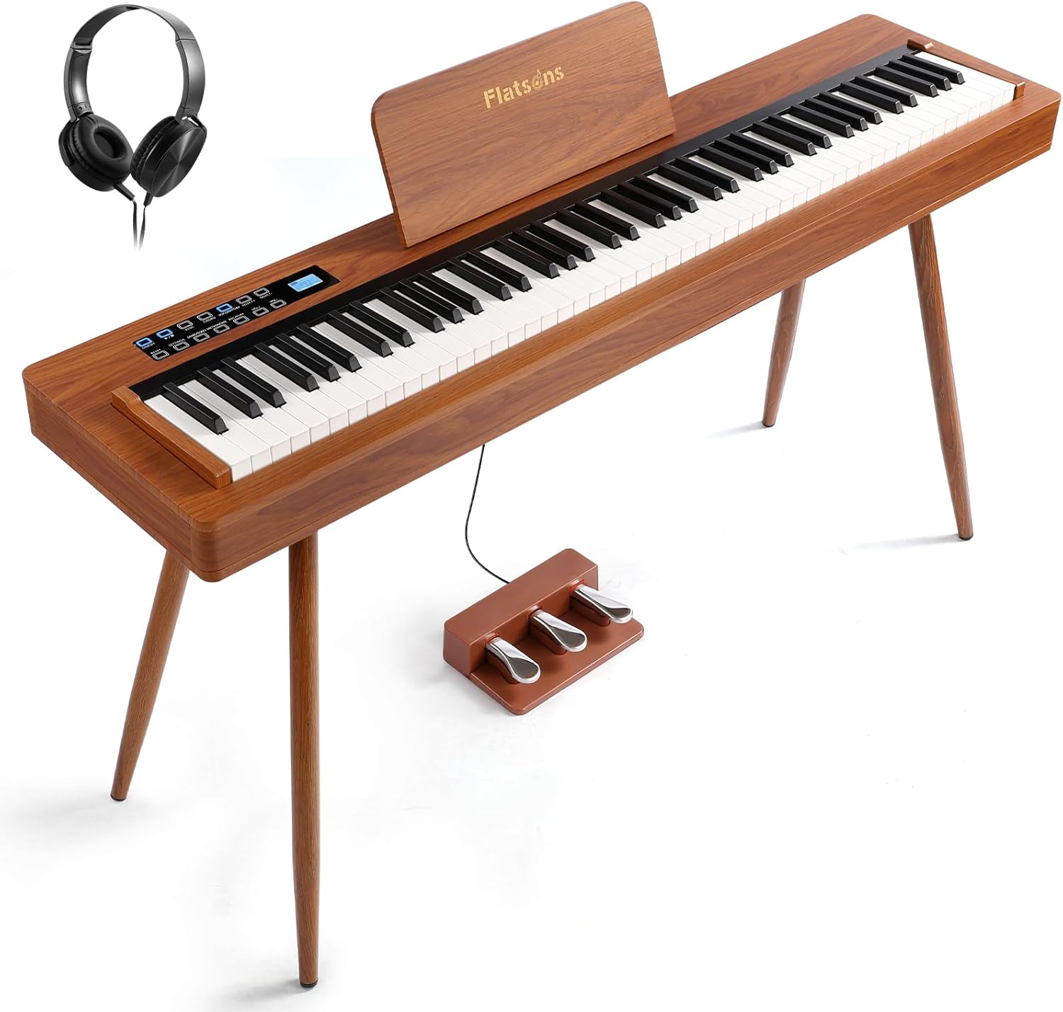LIV-M01 Keyboard Piano Real Sampling, 88 Key Weighted Keyboard Hammer Action with 128 Tone, Sensitive Touch, Display Screen, Upright Piano for Beginner, Adult, Enthusiast (Retro Wood)