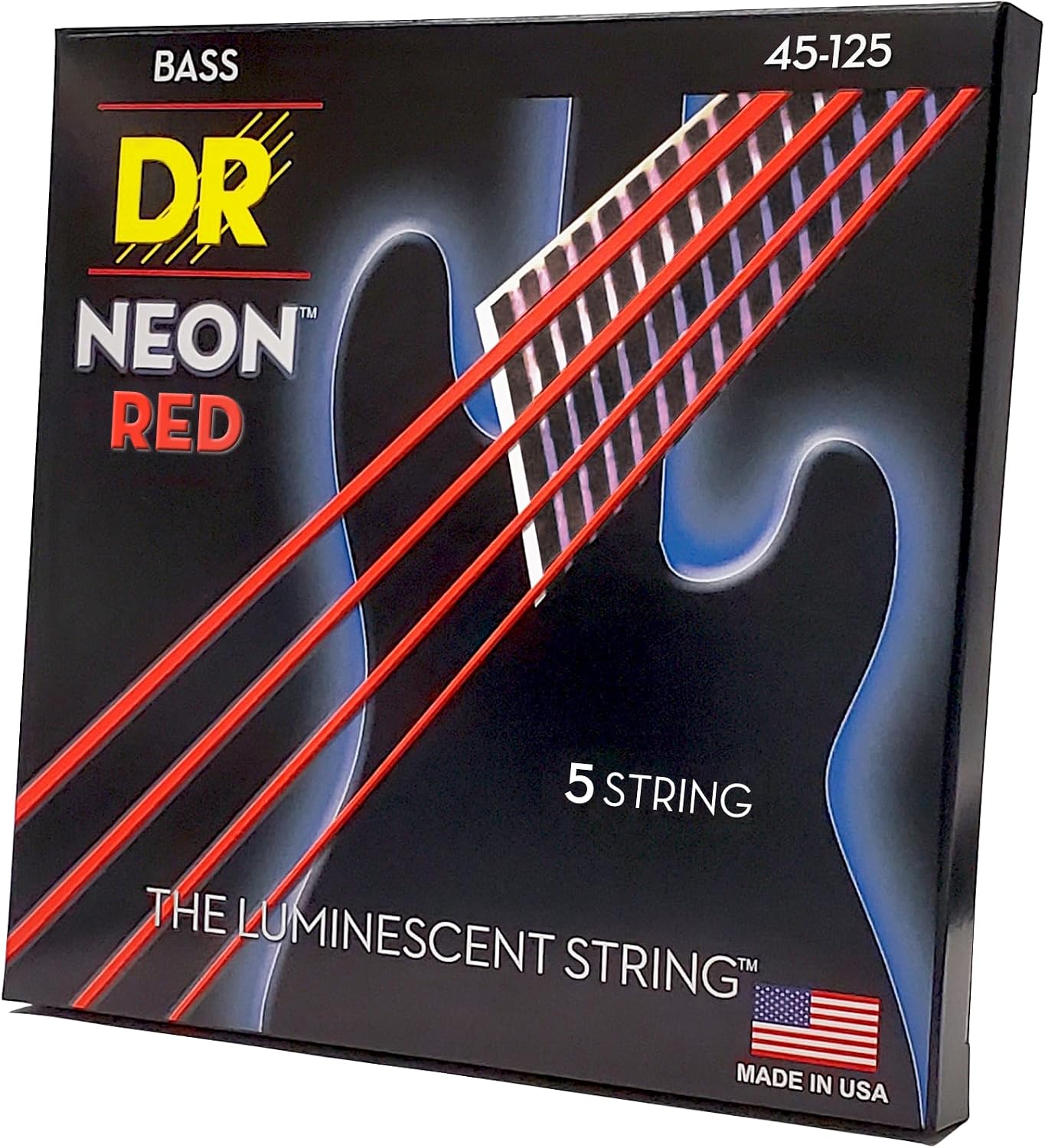 DR Strings HI-DEF NEON™ - RED coloured Bass Strings: 5-String Medium 45-125