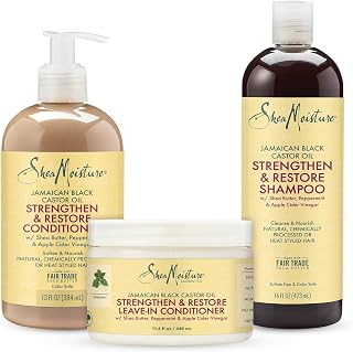 SheaMoisture Curly Bundle: 16 oz Shampoo, 13 oz Conditioner, 11.5 oz Leave-in with Jamaican Black Castor Oil for Healthy Growth and Restoration - Sulfate Free