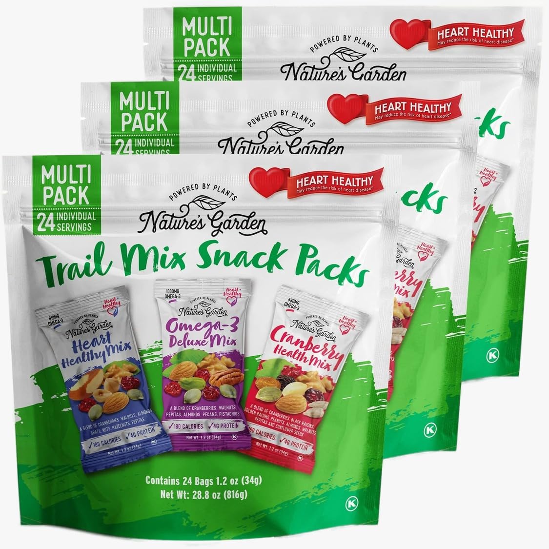 Nature's Garden Trail Mix Snack 28.8oz (24x1.2oz) Pack of 3 Bulk Mixed Nuts
