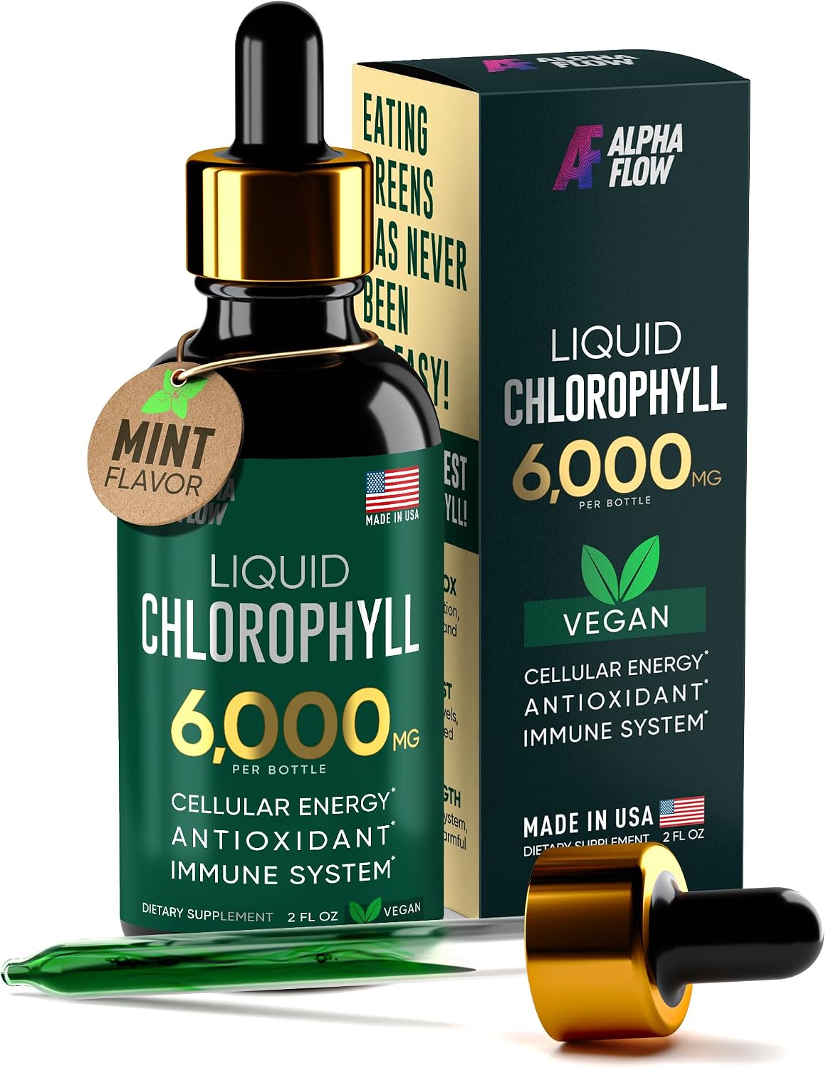 Chlorophyll Liquid Drops 6000 mg - Premium Liquid Chlorophyll Supplement - All-in-One Antioxidant for Immune Boost, Energy Increase, Digestion Support & Fast Detox - Non-GMO, Vegan