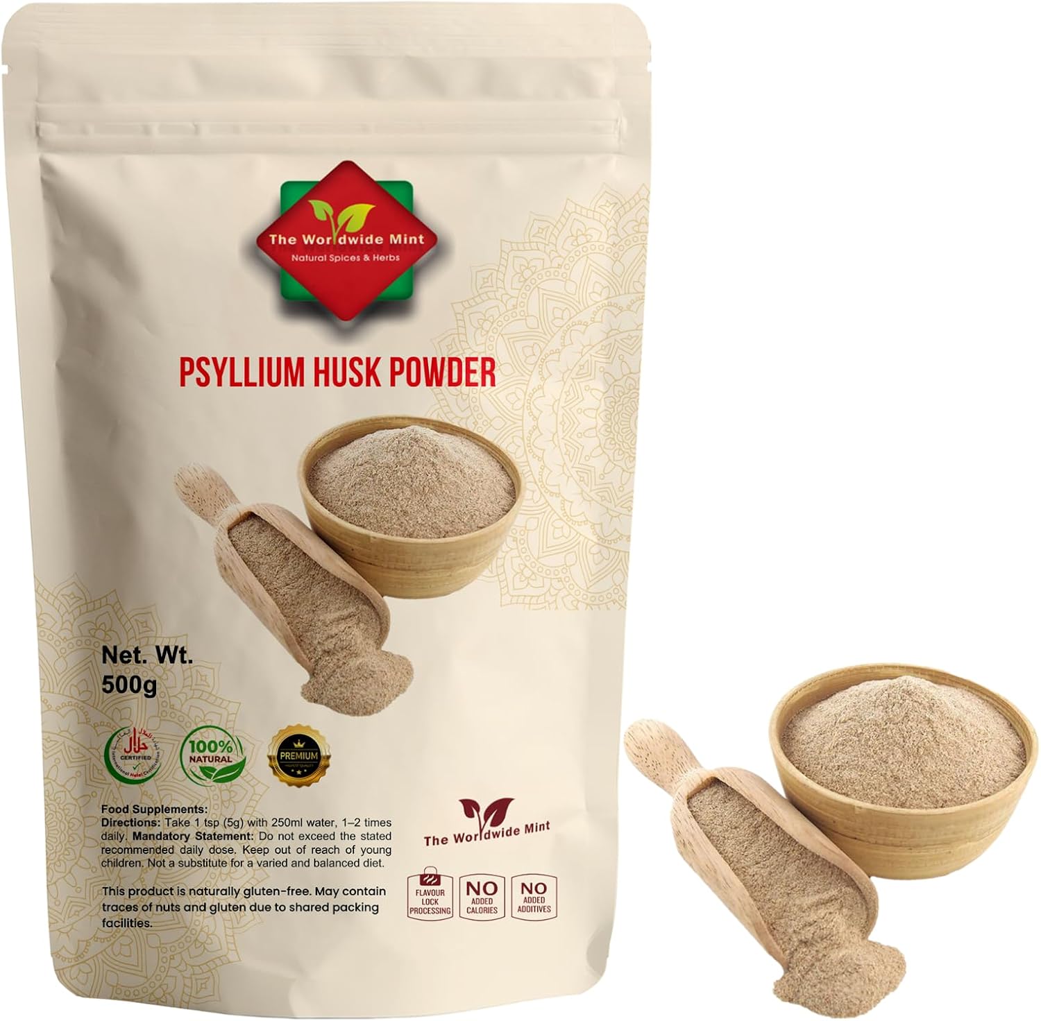 Psyllium Husk Powder 500g | 100% Pure Natural Fibre | Vegan Non-GMO | High Soluble Fibre | Ideal for Baking, Smoothies & Fibre Drinks | Fine Ground Psyllium Powder