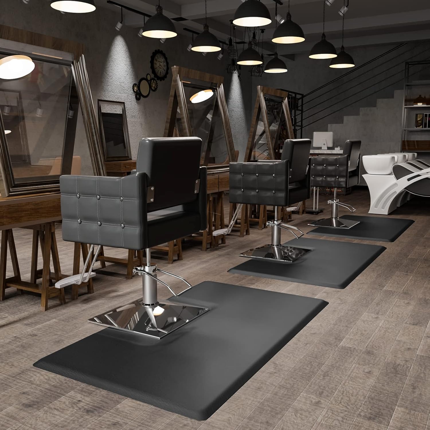 OmySalon 3' x 5' Barber Floor Mat Anti Fatigue for Stylist Standing, 3/4'' Thick Comfort Hair Matt Square Base for Salon Styling Chair, Hair Cutting Hairdressing Beauty Equipment