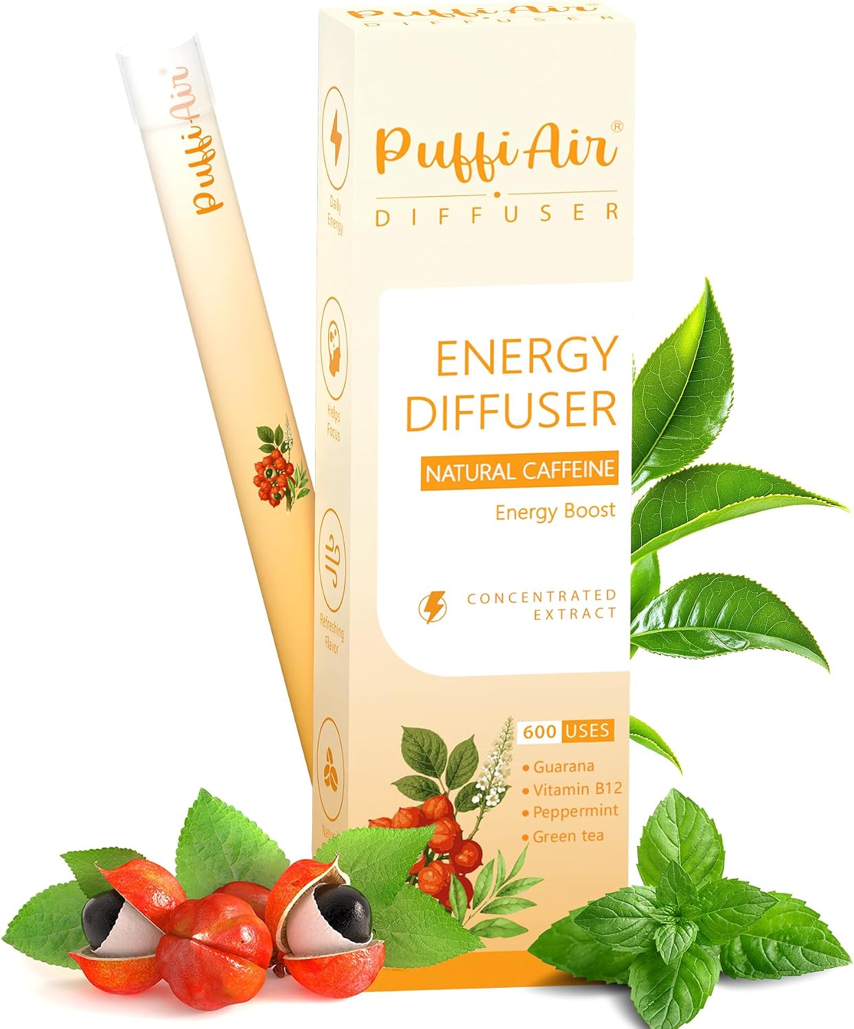 Puffiair Herbal Diffuser Pen, No Nicotine Natural Botanical Inhaler, Orange