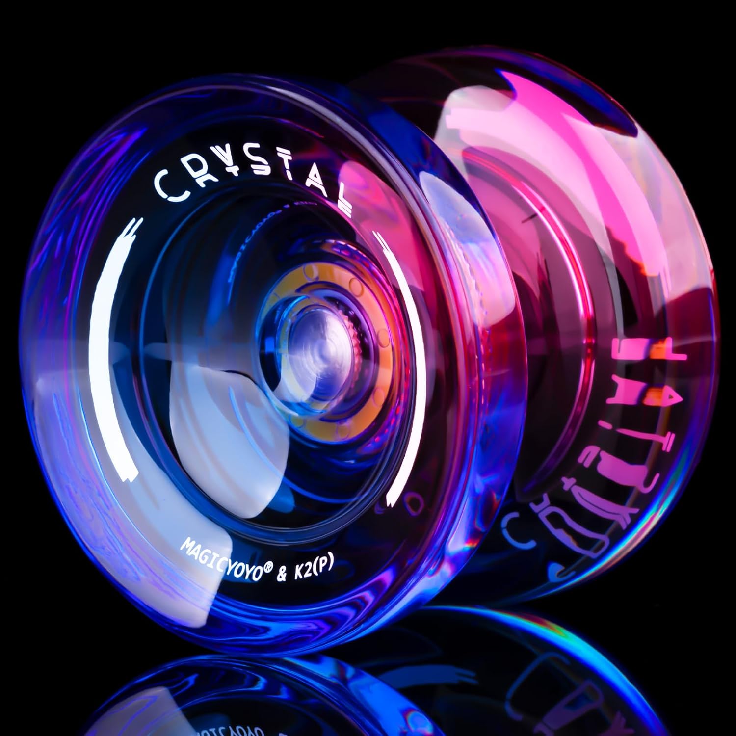 MAGICYOYO K2 Crystal Responsive Yoyo for Kids 8-12, Professional Fingerspin Trick YoYo for Advanced, Dual Purpose Mode with Unresponsive Bearing+12 Yo yo Strings+Yo-yo Case Bag (Pink Purple Gradient)