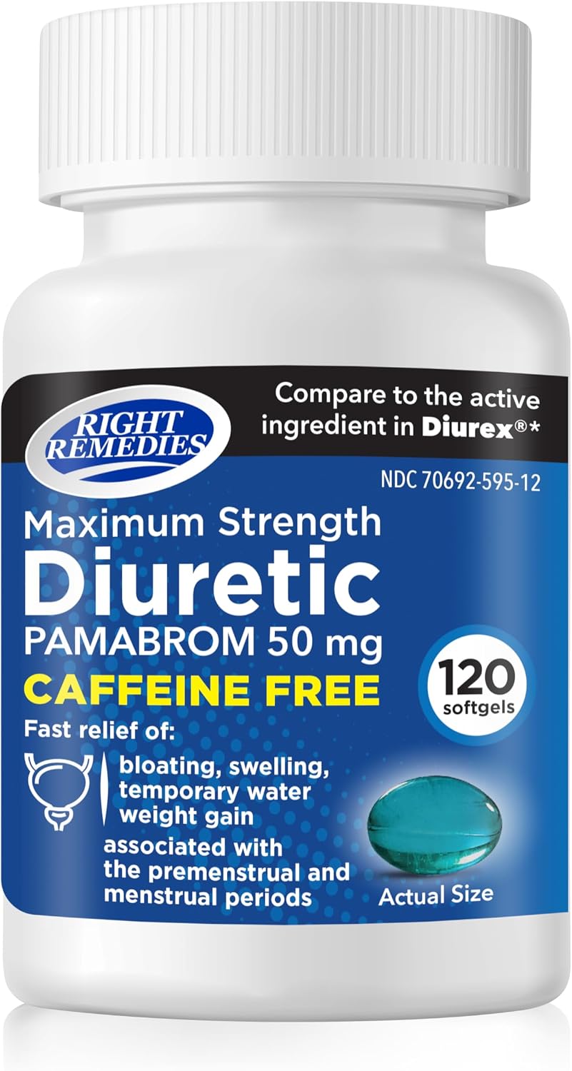 Maximum Strength Caffeine-Free Diuretic, 50 mg, 120 Softgels | Pamabrom, Helps Relieve Heaviness Due to Water Weight Gain