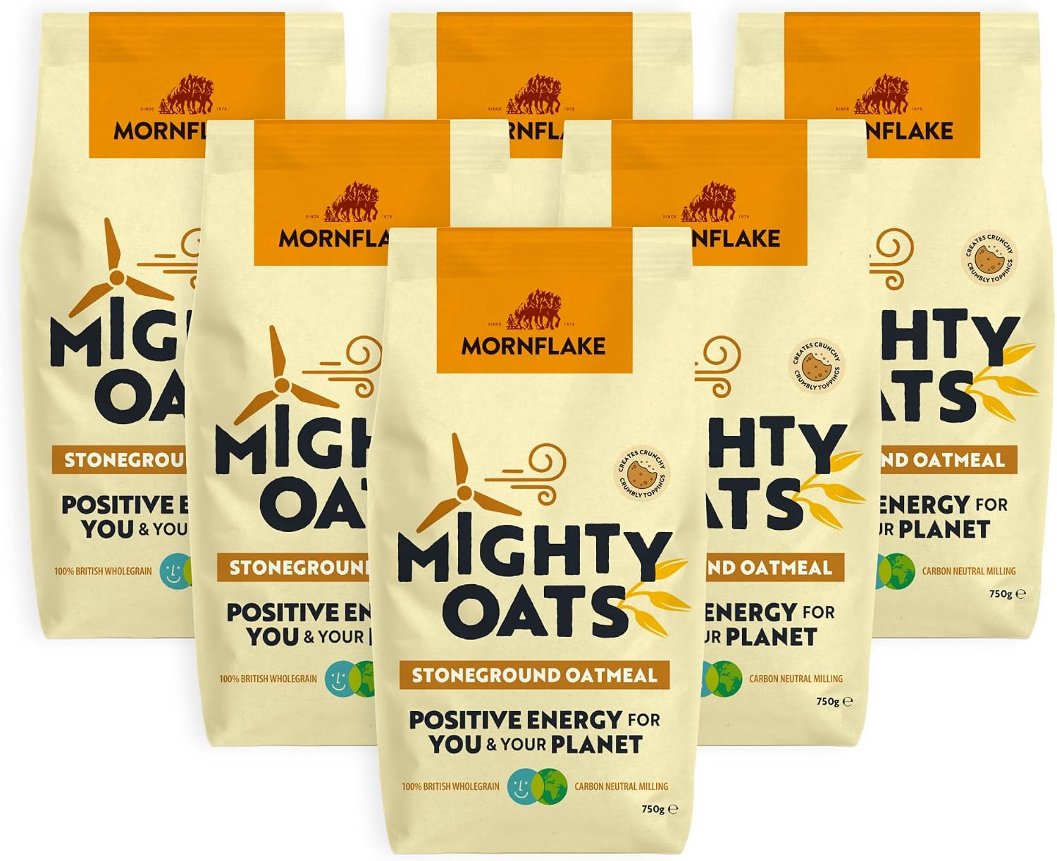 Mornflake - Mighty Oats Stoneground Medium Oatmeal 6x 750g. High In Fibre. Perfect For Breakfast Porridge Oats, Granola and Baking. Suitable For Vegan Diet