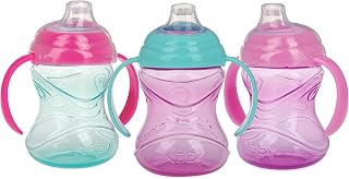 Nuby Clik-It Grip N' Sip Soft Spout No-Spill Training Sippy Cup with Handles - (3-Pack) 10 oz - 4+ Months - Aqua/Purple/Pink