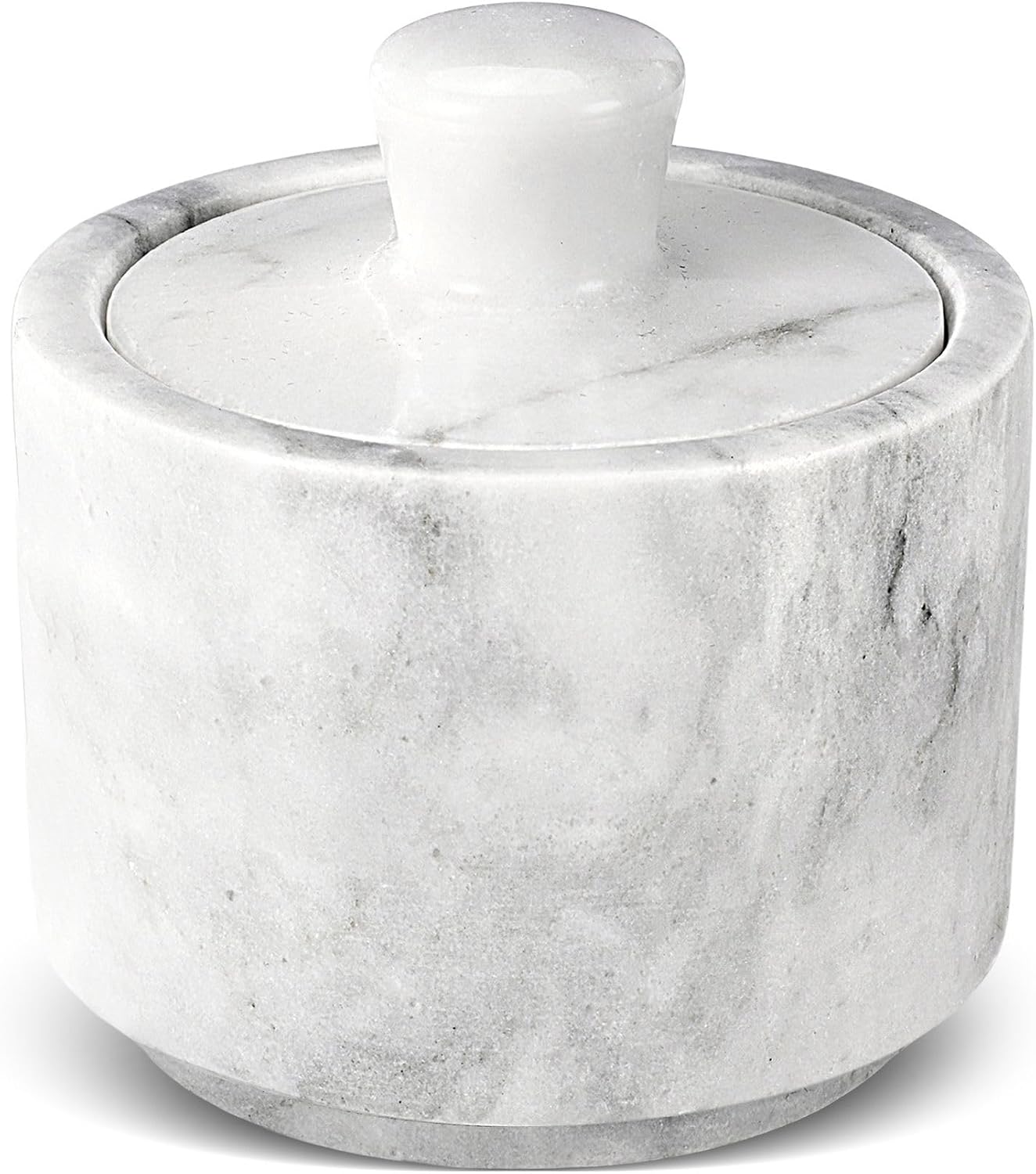 Flexzion Marble Salt Cellar with Lid, Multi-Purpose Marble Container for Salt, Pepper, Paprika and Powdered Herbs, Marble Box for Jewelry, Watches and Accessories (White)