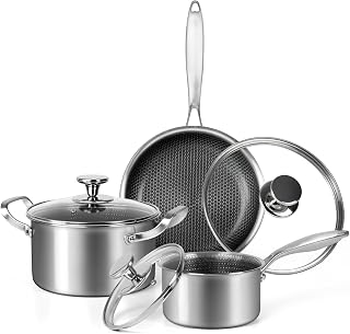 Stainless Steel Pots and Pans Set 6Pcs Nonstick Kitchen Cookware Sets Honeycomb Coatings Cooking Set W/Frying Pans & Saucepans&Stockpots,Works on Induction and Gas Cooktops