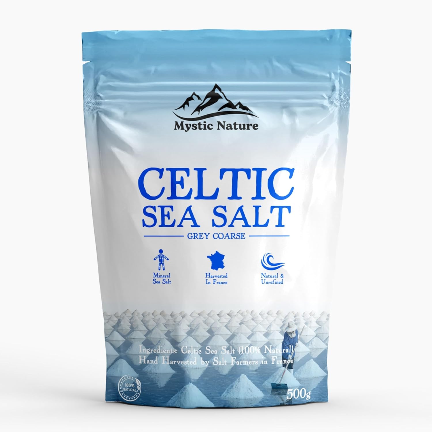Mystic Nature Celtic Sea Salt - 500g | 100% Natural Unrefined Mineral Rich Celtic Salt Crystals From France | Rich In Minerals & Trace Elements