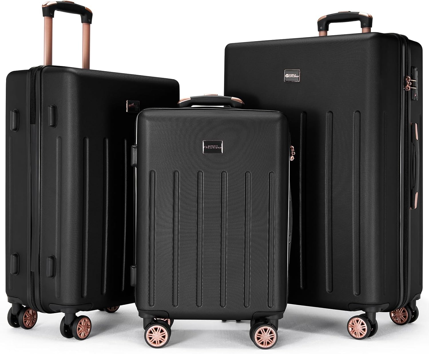 Vivo Technologies Luggage Sets 3 Piece Hard Shell ABS Suitcases with TSA Lock Lightweight Durable Trolley Travel Carry On Suitcase 3pcs Cabin with 4 Spinner Wheels, 20" 24" 28" Black