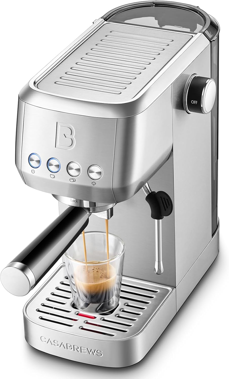 CASABREWS 3700 Essential Espresso Machine 20 Bar, Stainless Steel Cappuccino & Latte Machine with Steam Frother for Home, 1.3L Water Tank, Silver