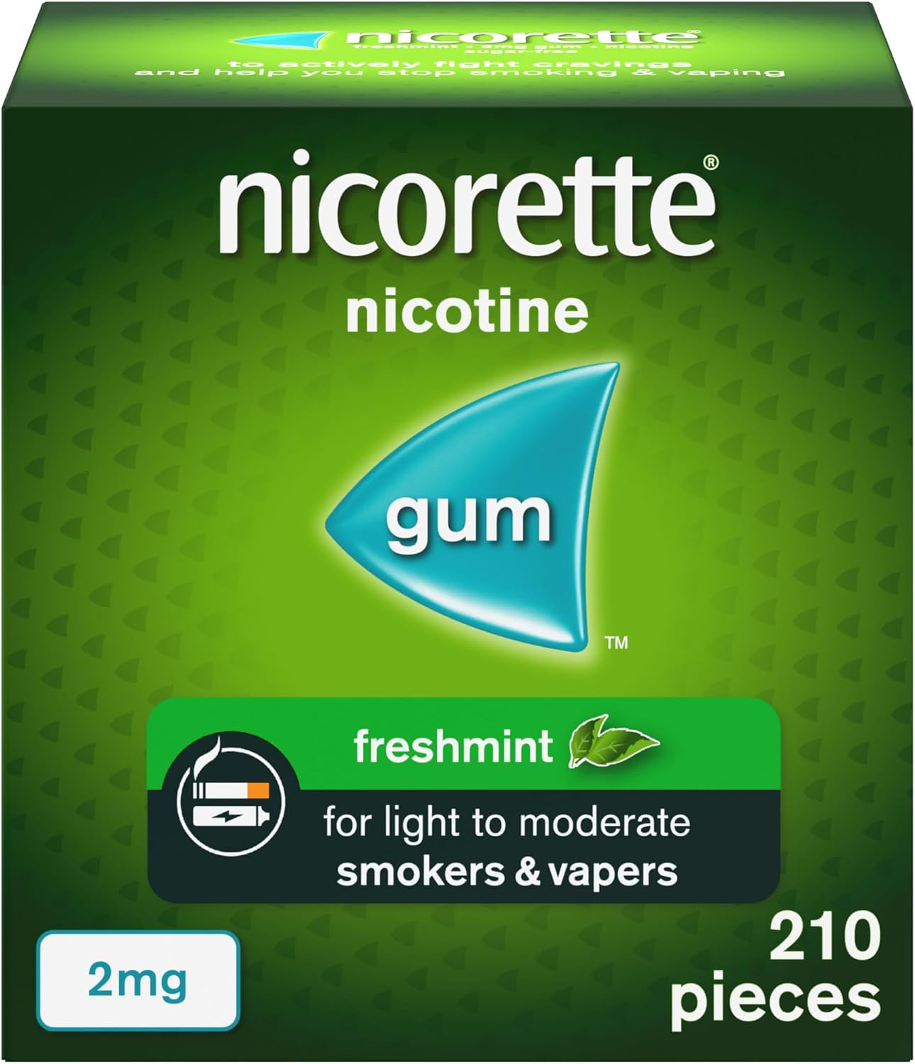 Nicorette Freshmint 2mg Gum (210 Pieces), Discreet Stop Smoking and Stop Vaping Aid to Help you Quit For Good, Tackle Cravings and Withdrawal Symptoms, Freshmint Nicotine Gum (Quit Smoking or Vaping)
