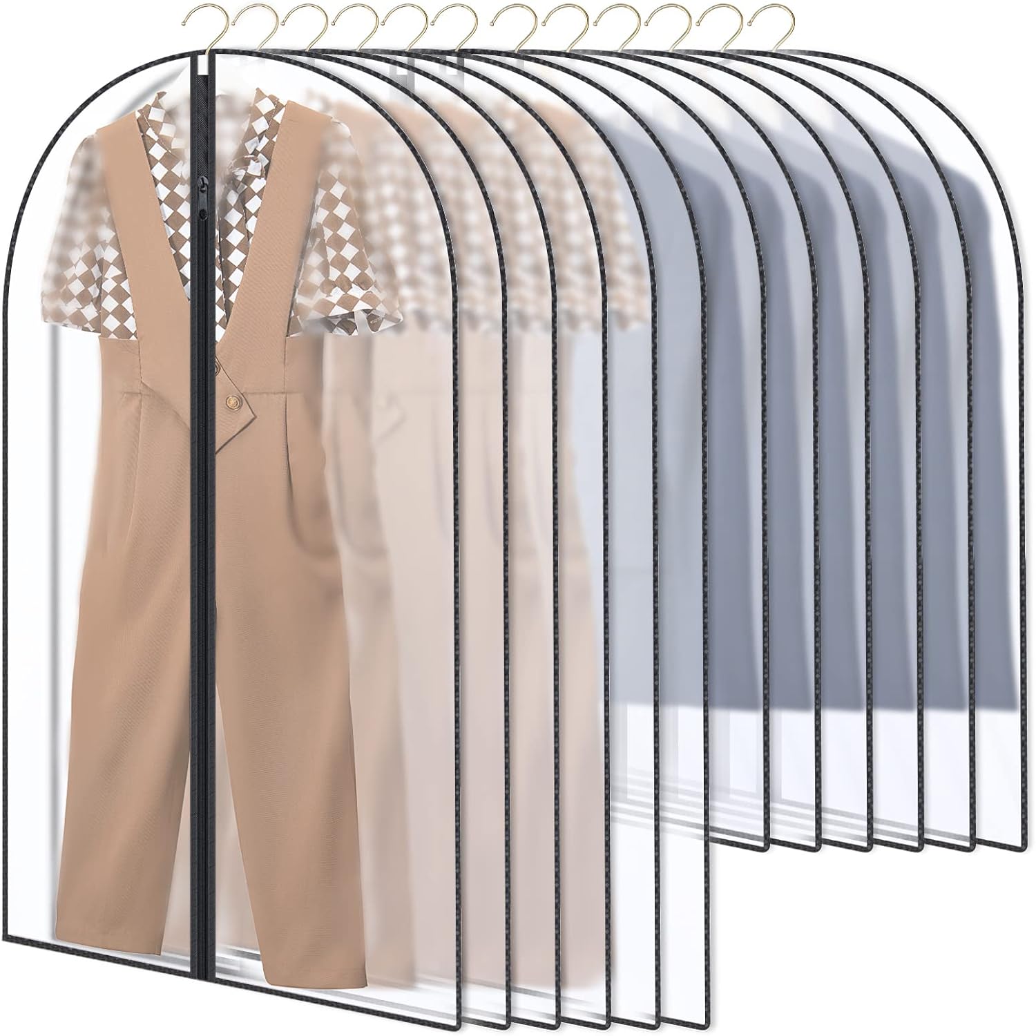 GoMaihe Clothes Cover,12 Pack Bags Set 60 x 120cm/60 x 100cm/Dress Garment Bag with Zip in Wardrobes, Moth Resistant Dustproof Waterproof Washable Suit Carrier Protector Bags, Black Border