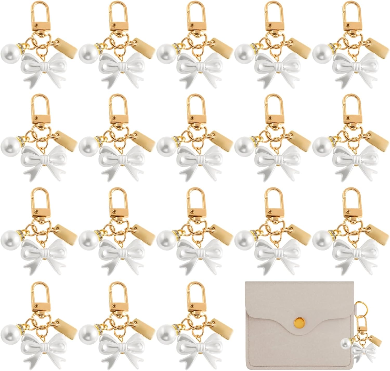 OMISTAR 30 Pcs Pearl Bow Keychain Party Favor Set, White Aesthetic Keyring with bow, Acrylic Keychain Decorations for Car, Bags, Wedding, Baptism Favors