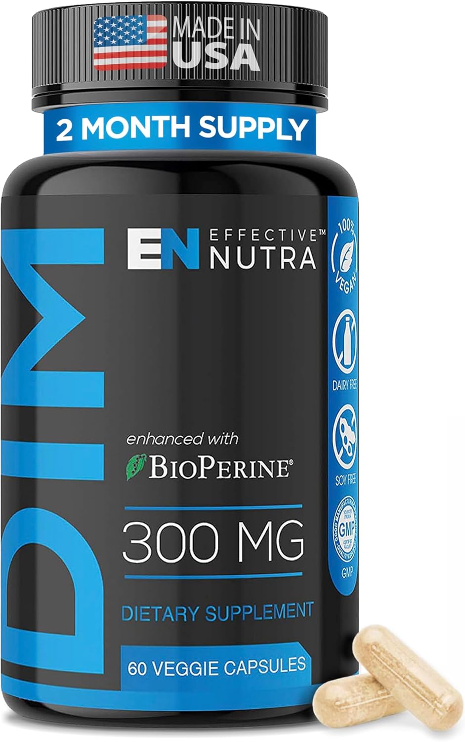 Effective Nutra Dim Supplement 300mg Capsule - Extra Strength Diindolylmethane DIM + BioPerine - Estrogen Blocker for Men & Women - Estrogen Balance, Metabolism, Hormone, Menopause, Acne, PCOS