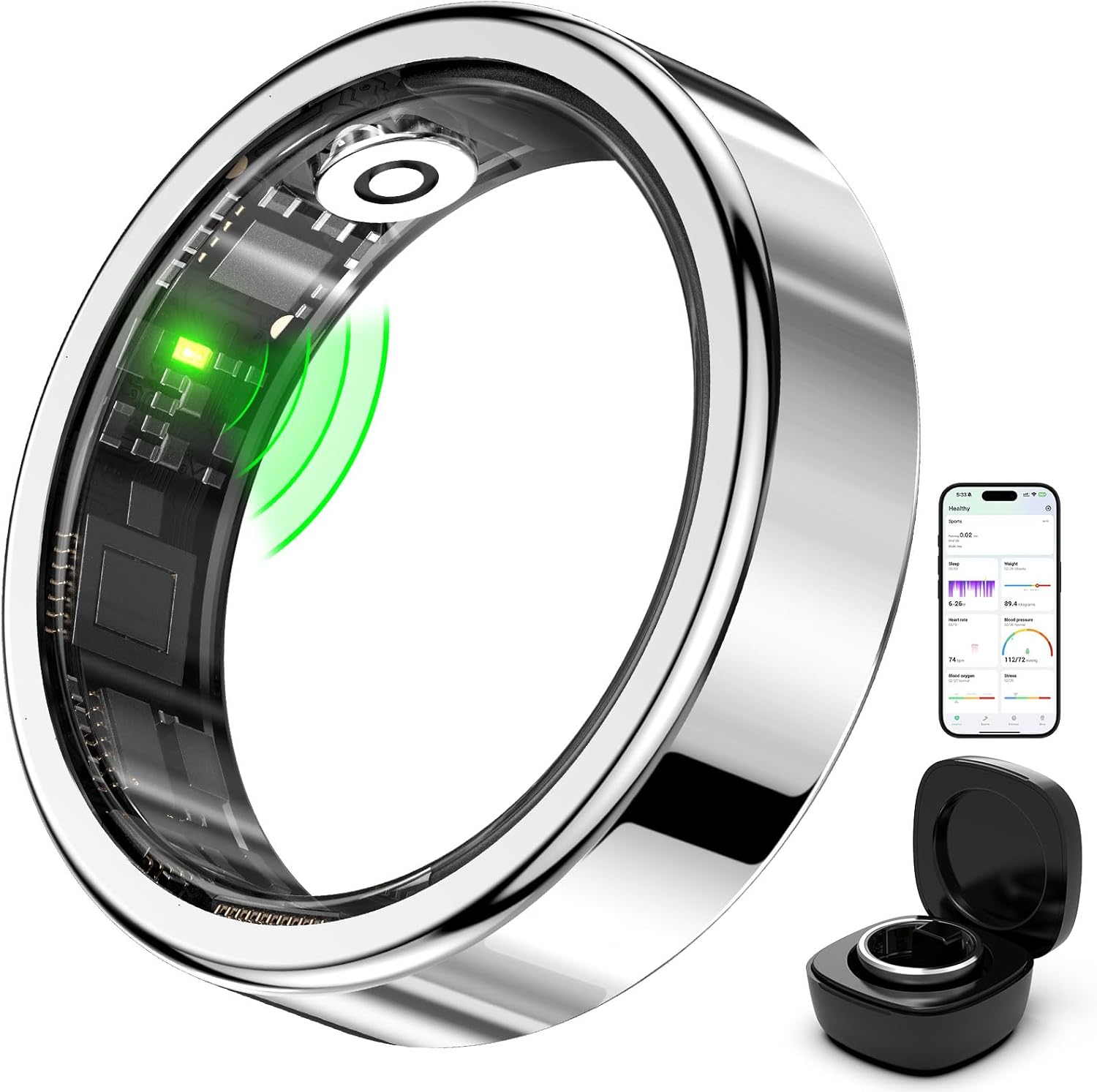 FitElf 3 Pro Smart Ring Fitness Tracker, Health Sleep Tracker, Blood Pressure, Heart Rate and Oxygen Monitor Ring for Women/Men, IP68, No Subscription, 10-Day Battery Life (Silver, 10)
