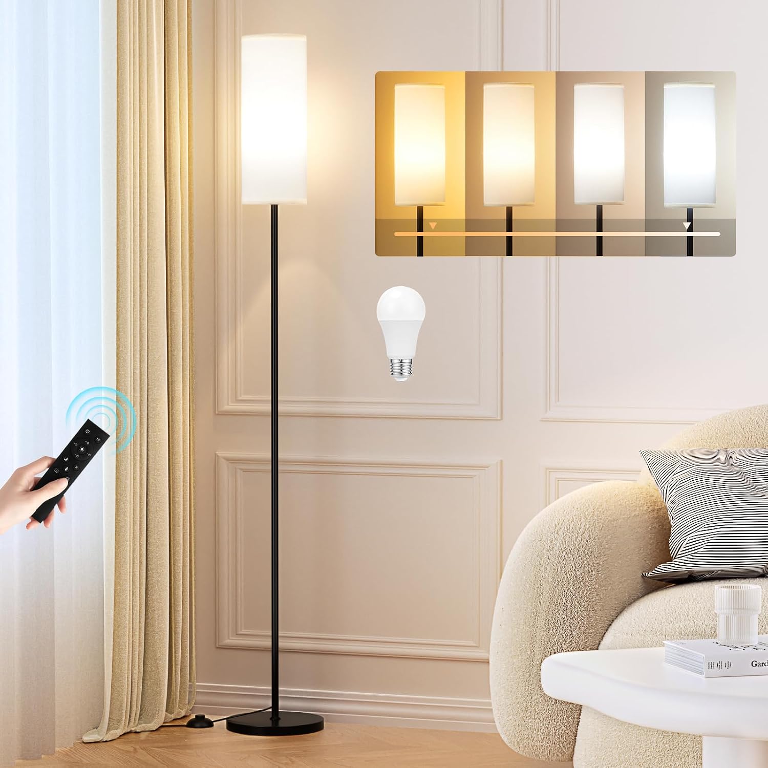 Aooshine Floor Lamps for Living Room, 64" Modern Floor Lamp with Remote Control and Stepless Dimmable Colors Temperature & Brightness, Standing Lamps for Living Room Bedroom Office(9W Bulb Included)