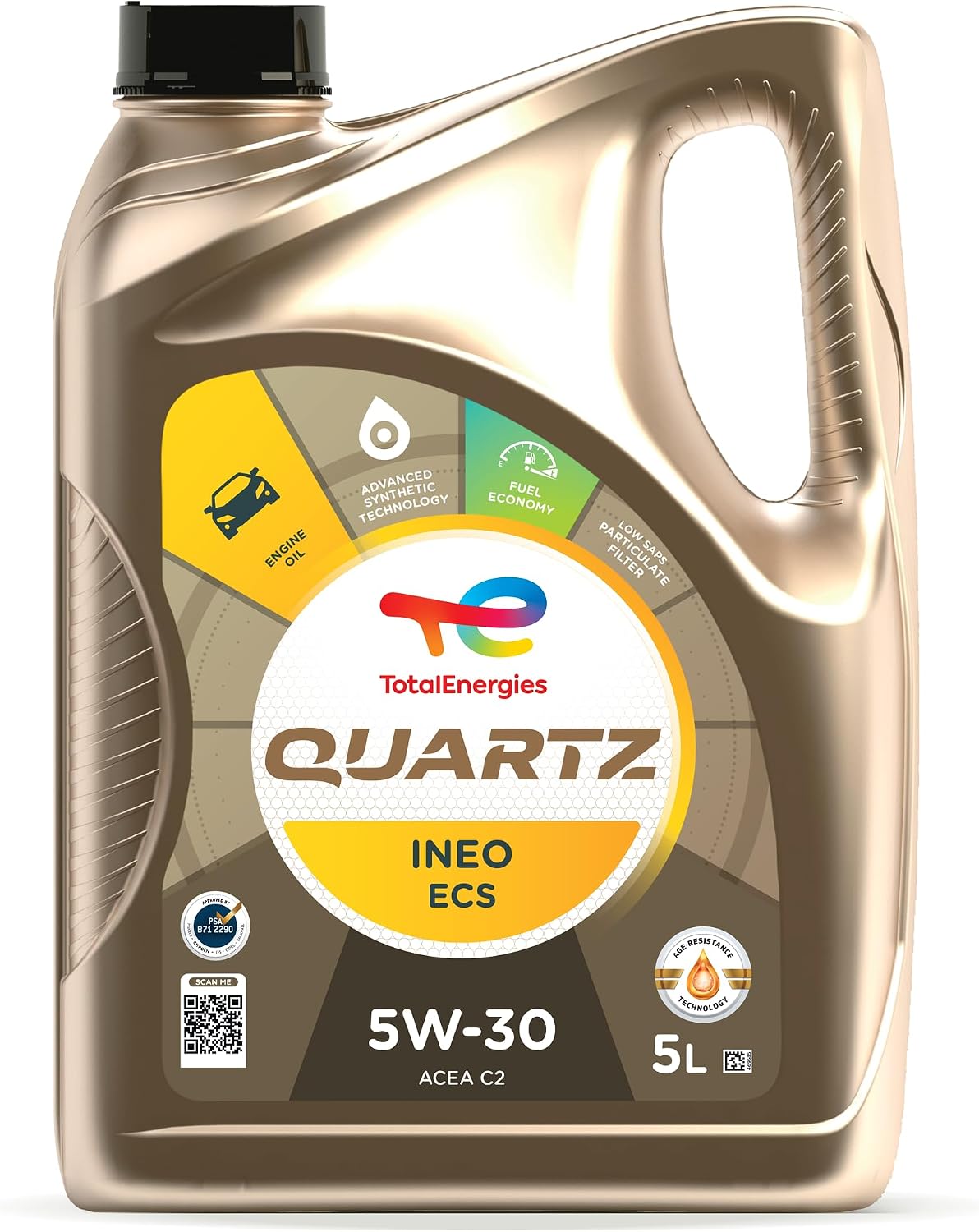 TotalEnergies Quartz INEO ECS 5W30 Engine Oil - ACEA C2 - Approved by PSA B71 2290 - Low SAPS - Age-Resistance Technology - Fuel Economy Formula - Advanced Synthetic Motor Oil Lubricant - 5L