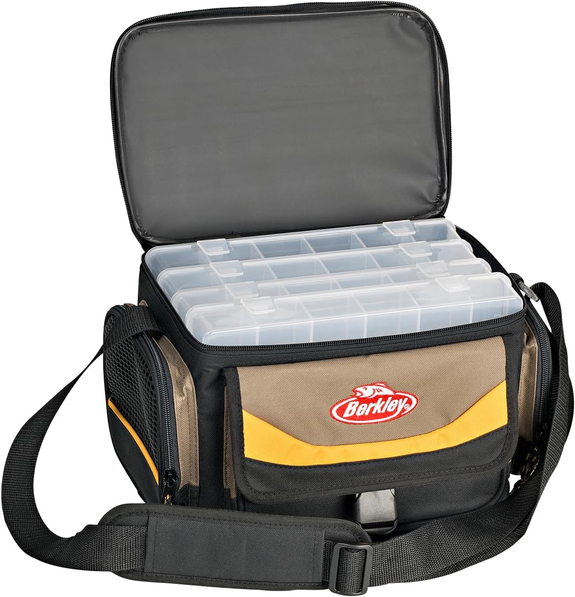 BERKLEY System 4 Box Storer - Fishing Tackle Bag with 4 Fishing Tackle Boxes, Cooler Segment for Bait, Lures and Gear, Waterproof Tackle Management Saltwater Sea & Freshwater Anglers, Colours & Sizes