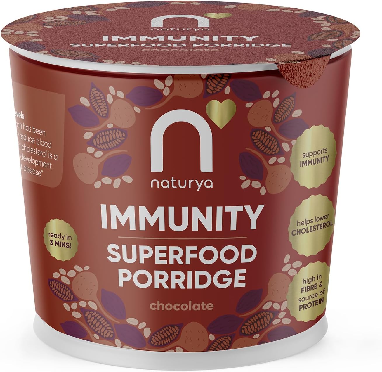 Naturya Immunity Superfood Porridge, 12 x 55g, Chocolate Flavour, High in Copper, Fibre and Protein