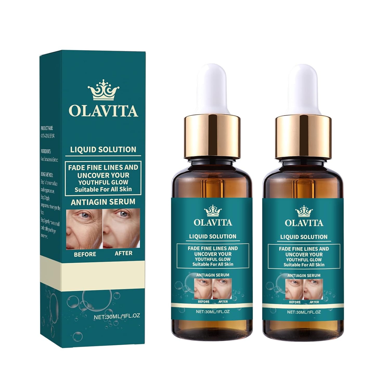 Face Serum,Olavita Liquid Solution Anti Aging Serum,Upgraded version，Boosts Skin Collagen Production, Diminishes Fine Lines & Wrinkles for a Youthful Glow (2PCS)