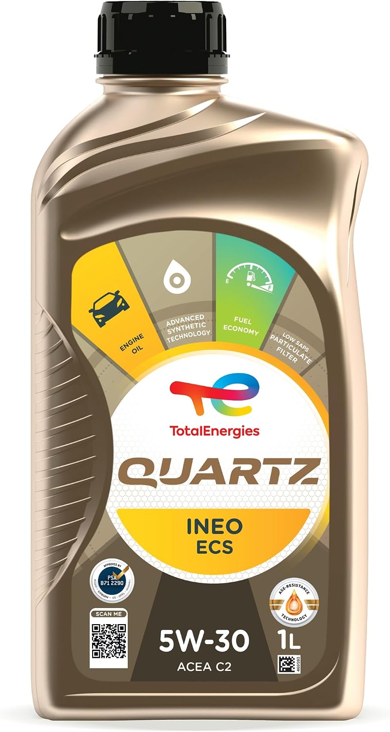 TotalEnergies Quartz INEO ECS 5W30 Engine Oil - ACEA C2 - Approved by PSA B71 2290 - Low SAPS - Age-Resistance Technology - Fuel Economy Formula - Advanced Synthetic Motor Oil Lubricant - 1L
