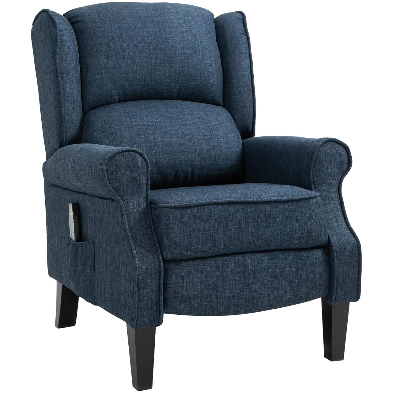 HOMCOM Vibration Massage Recliner Chair for Living Room with Heat, Wingback Single Sofa, Modern Linen Fabric Push Back Reclining Chair with Footrest, Side Pocket, Beige, Blue