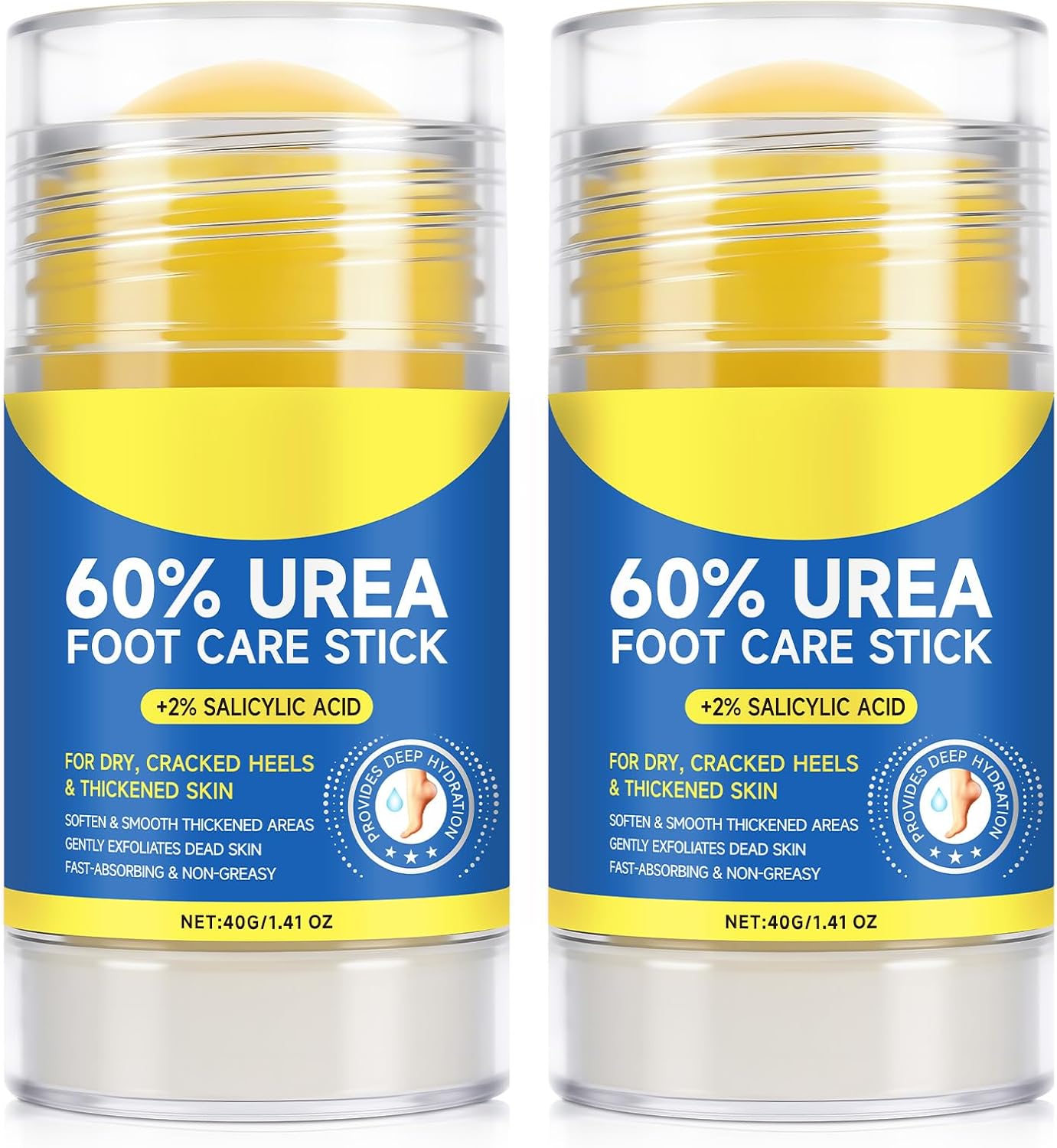 2Pack 60% Urea with 2% Salicylic Acid Urea Foot Care Stick, Foot Cream Moisturizer for Dry Cracked Feet, Knees, Elbows, Hands,Moisturizes and Hydrates the Dry Skin,Callus Remover & Skin Softener