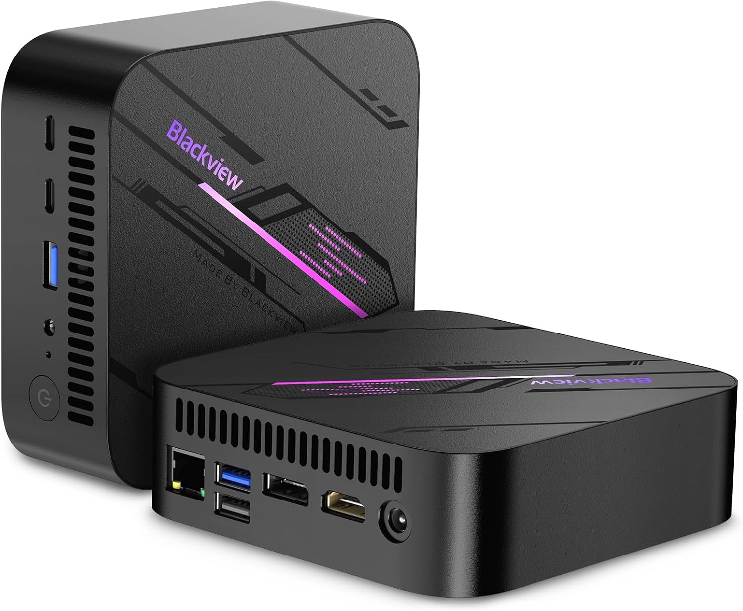 Blackview MP100 Mini PC Ryzen 7 5825U(8C/16T, Up to 4.5GHz), W-11 Pro 16GB RAM 512GB SSD NVME PCIe3.0 LPDDR4, Mini Desktop Computers 4K UHD/DP/RJ45 LAN/Wi-Fi6/BT 5.2/Type-C/USB 3.2/RGB Lights