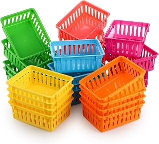 DEAYOU 24 Pack Classroom Storage Baskets, Small Plastic Baskets for Organizing, Colorful Storage Trays, Crayon Pencil Containers Organizer Bins for Desk, Drawer, Home, Office, 6.1"L x 4.7"W x 2.4"H