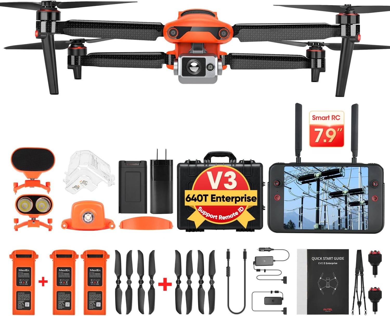 Autel Robotics EVO II Dual 640T Enterprise V3, 640*512 30Hz T~hermal&8" RYYB CMOS Sensor,10 Color Schemes, 4X lossless Zoom, 42 Min,15KM Transmission, Support Remote ID,w/Strobe/Spotlight/ Loudspeaker