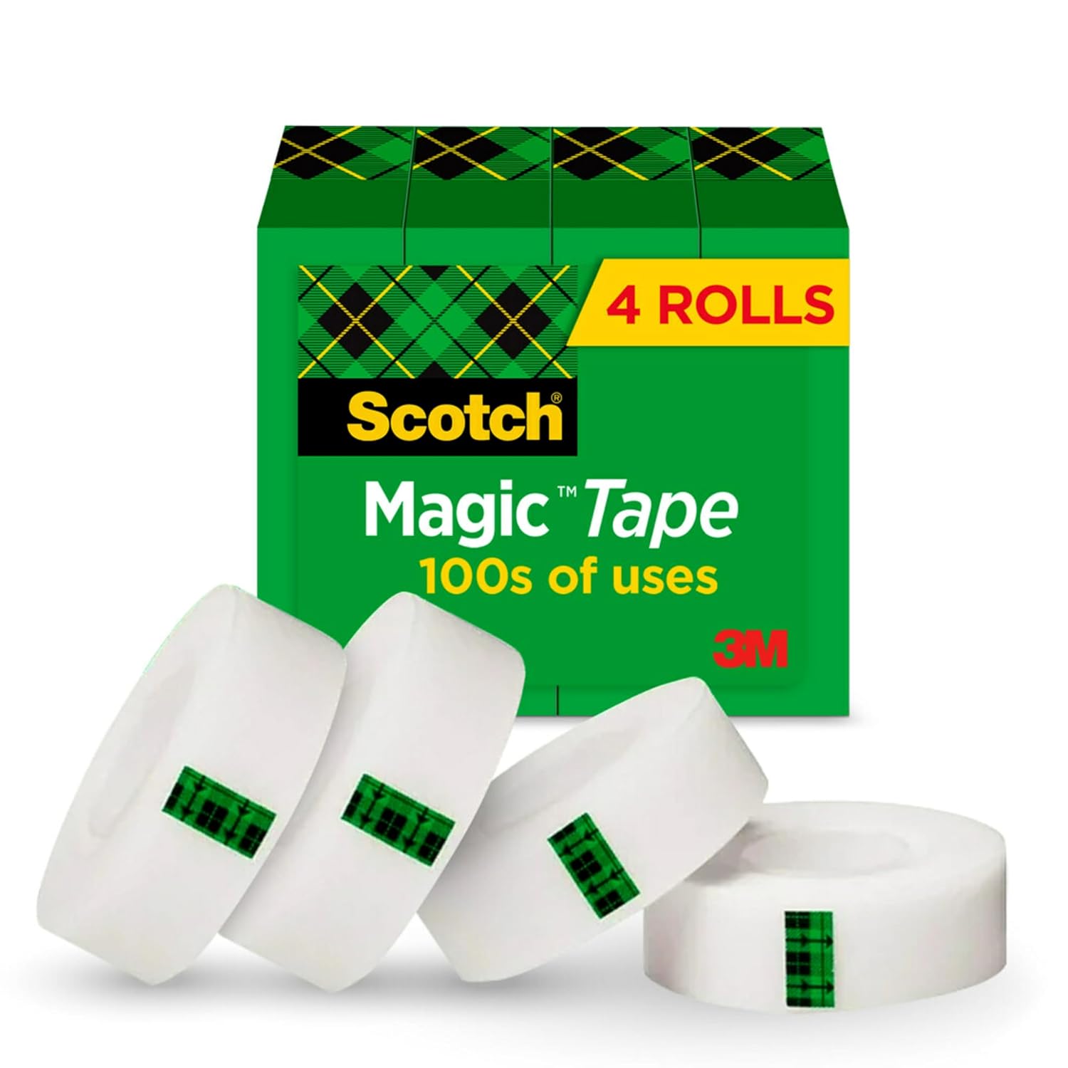 Scotch Magic Tape, Invisible, Back to School Supplies and College Essentials for Students and Teachers, 4 Tape Rolls, 3/4 x 1000 Inches
