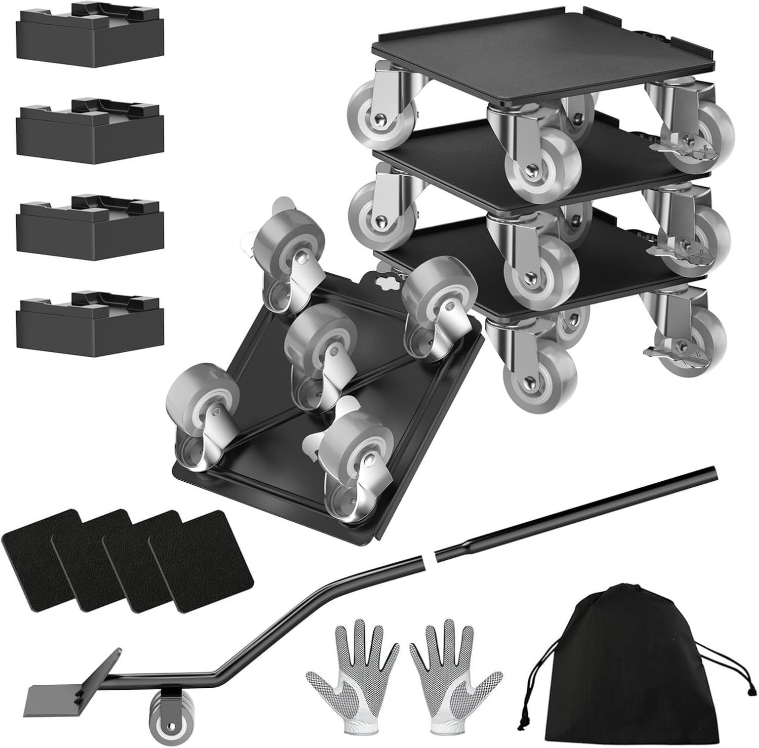 Furniture Dolly,Furniture Mover Pro Set,Furniture Lifter with 5 360° Rotatable Rubber Universal Wheels，Carbon Steel Panel Furniture Movers，Maximum Load 2000LBS.