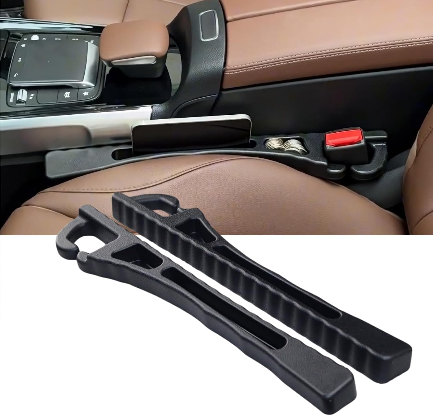 Aimery Car Seat Gap Filler Organizer, Universal Fit for Cars, Trucks, SUVs, Stops Keys, Phones, Coins, Great for Commutes, Families, Black, 2 Pack, Car Accessories