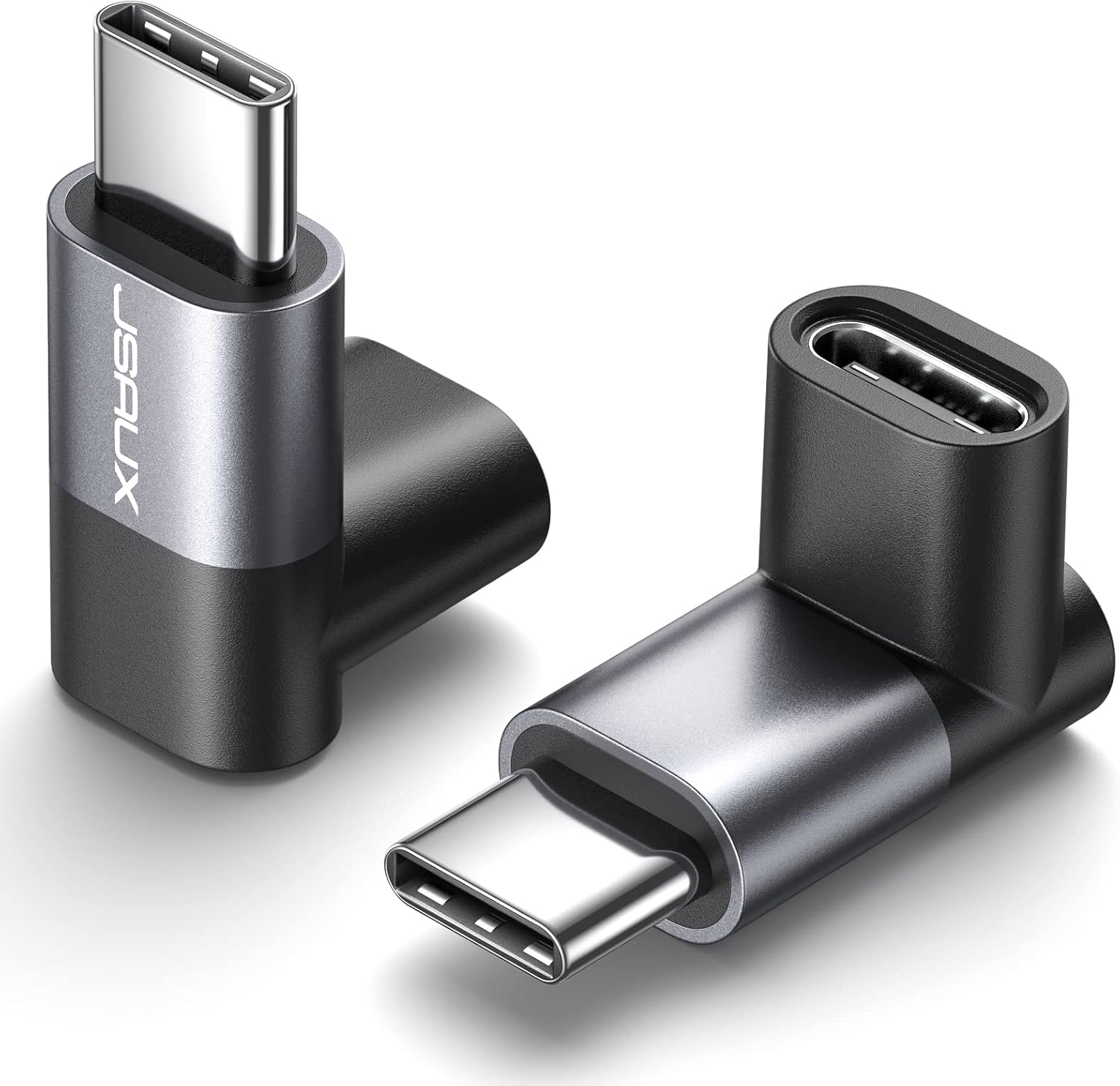JSAUX 90 Degree USB-C Male to USB-C Female Adapter, 100W Right Angle 2-Pack 40Gbps Data Transfer USB Type C PD Extender Compatible with ROG Ally, Steam Deck, Switch, iPhone 16 / iPhone 15 and More