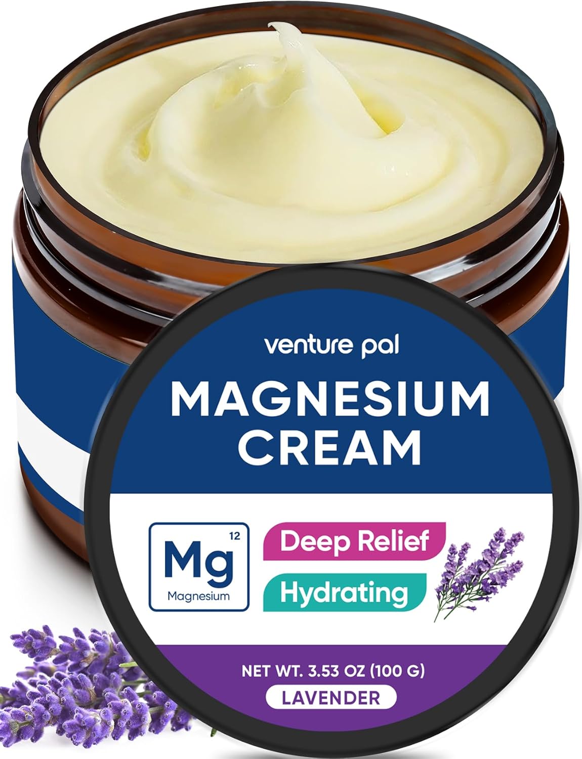 Venture Pal Magnesium Lotion, Topical Magnesium Cream for Sleep, Leg Cramps & Pain, Muscle Relaxation, Calm, Moisturizing Supplement with Coconut Oil, Shea Butter & Hyaluronic Acid, Safe for Kids