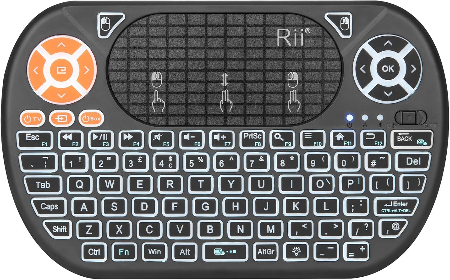 Rii Mini Keyboard with IR Remote Controller,2.4GHz Wireless Keyboard with Touchpad for Smart TV, Android Box,Computer,Rechargeable-UK Layout