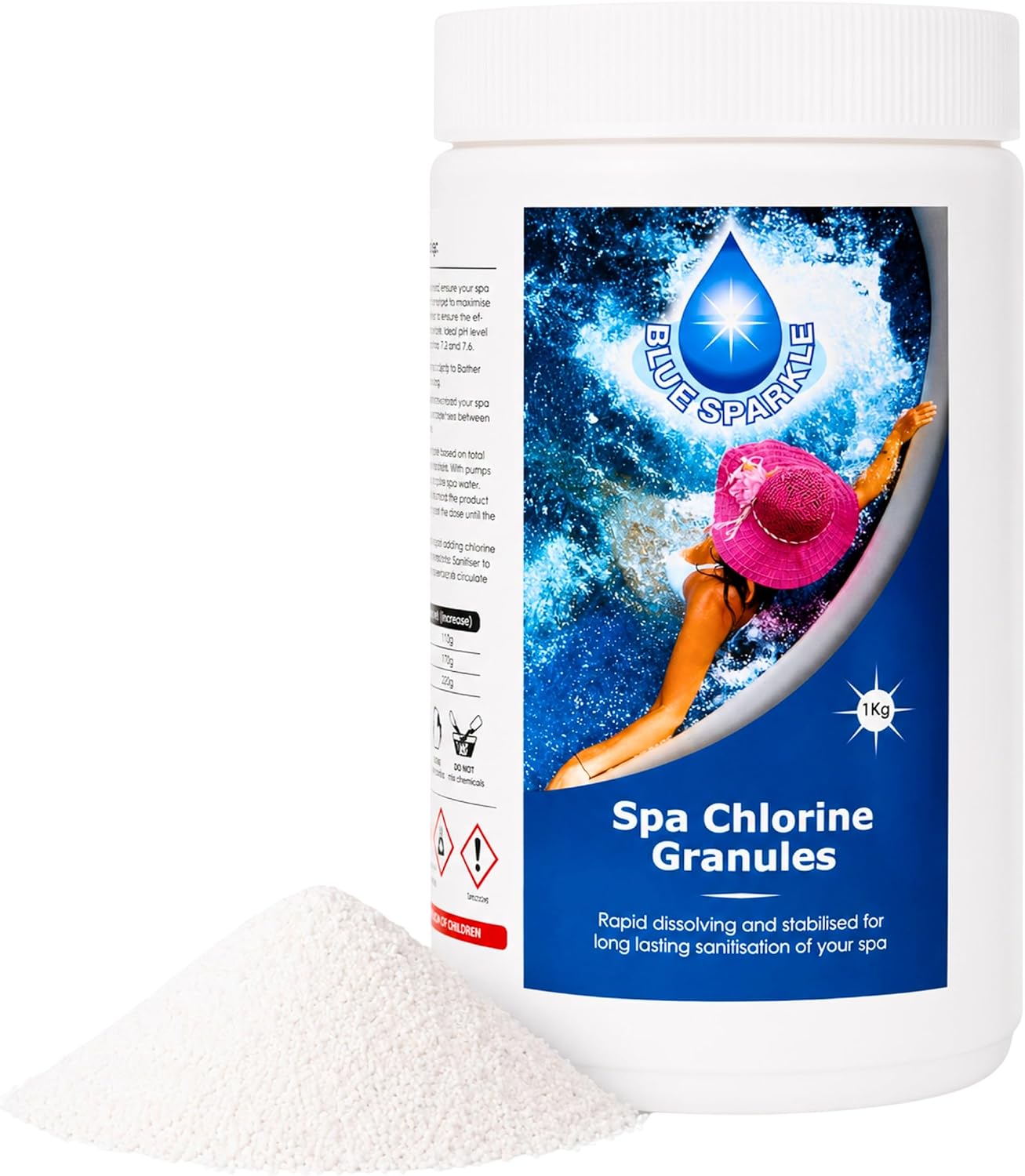1 Kg Stabilised Chlorine Granules for Hot Tubs, Spas, Swimming Pools, Fast Dissolving for Rapid Water Disinfecting, Cleaning and Pool Water Treatment
