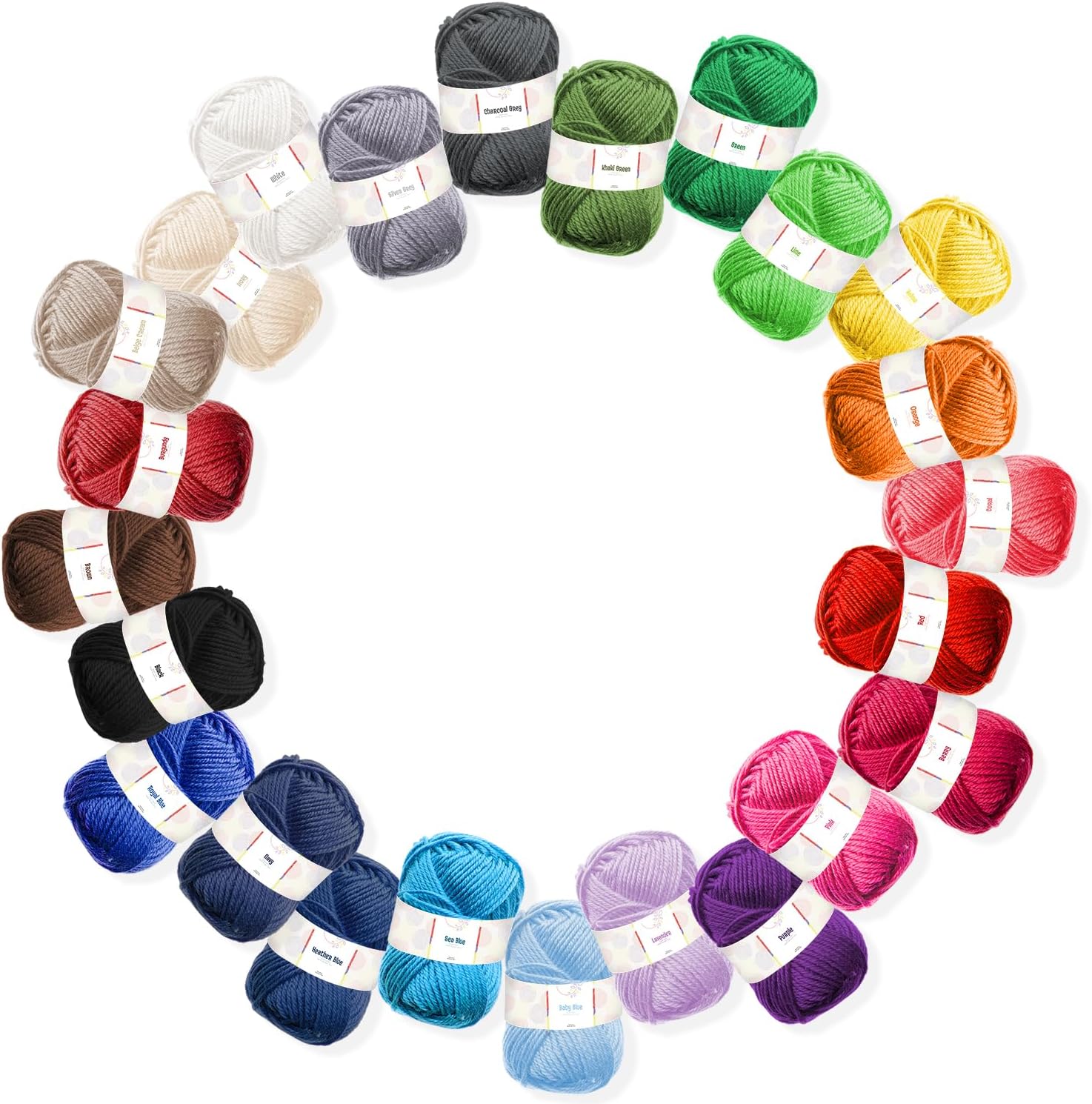 Acrylic Yarn Skeins 24 x 50g - 2400 Yards - Yarn for Crocheting - Soft Crochet Yarn for Knitting and Crafts - Multicolored Crochet Craft Yarn for Adults and Kids - 24 Pack