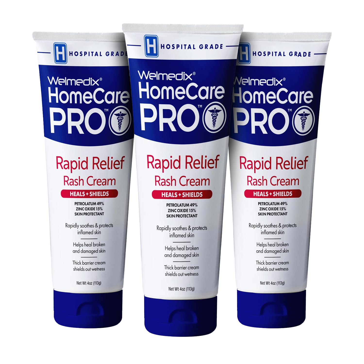 Rapid Relief Diaper Rash Cream with Zinc Oxide, Hospital Grade Barrier Cream for Adults, and Babies with Fragile or Sensitive Skin (4oz Tube, Pack of 3)