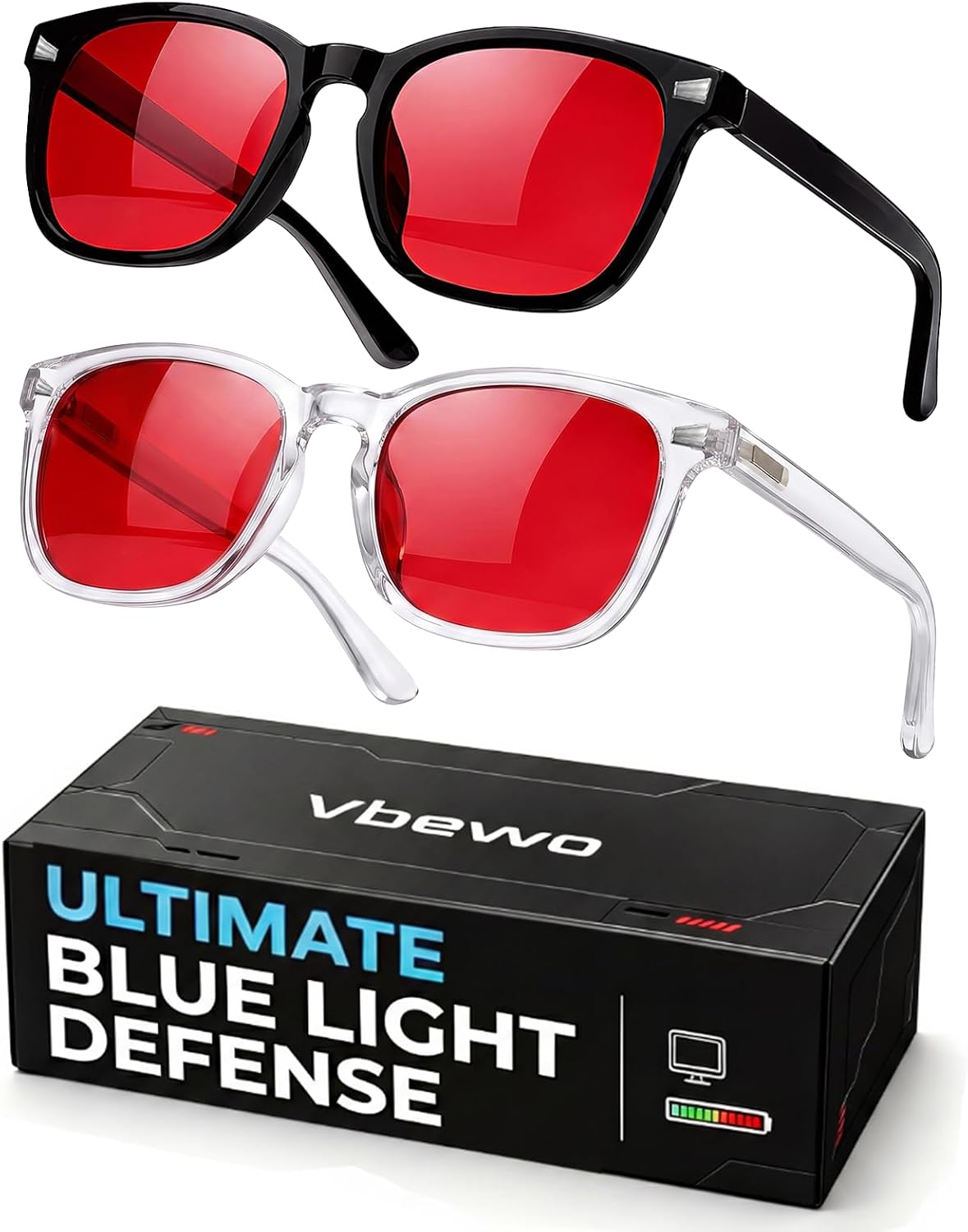 2 Packs Professional Sleep Glasses with 99.9% Blue Light Blocking | Anti Fatigue & Eye Strain for Better Sleep, Red Light Lens, UV Protection, Computer Gaming Glasses for Men Women