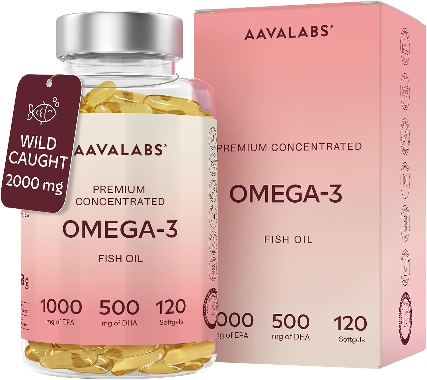 Omega 3 Fish Oil 2000mg – 1000mg EPA + 500mg DHA per Daily Dose