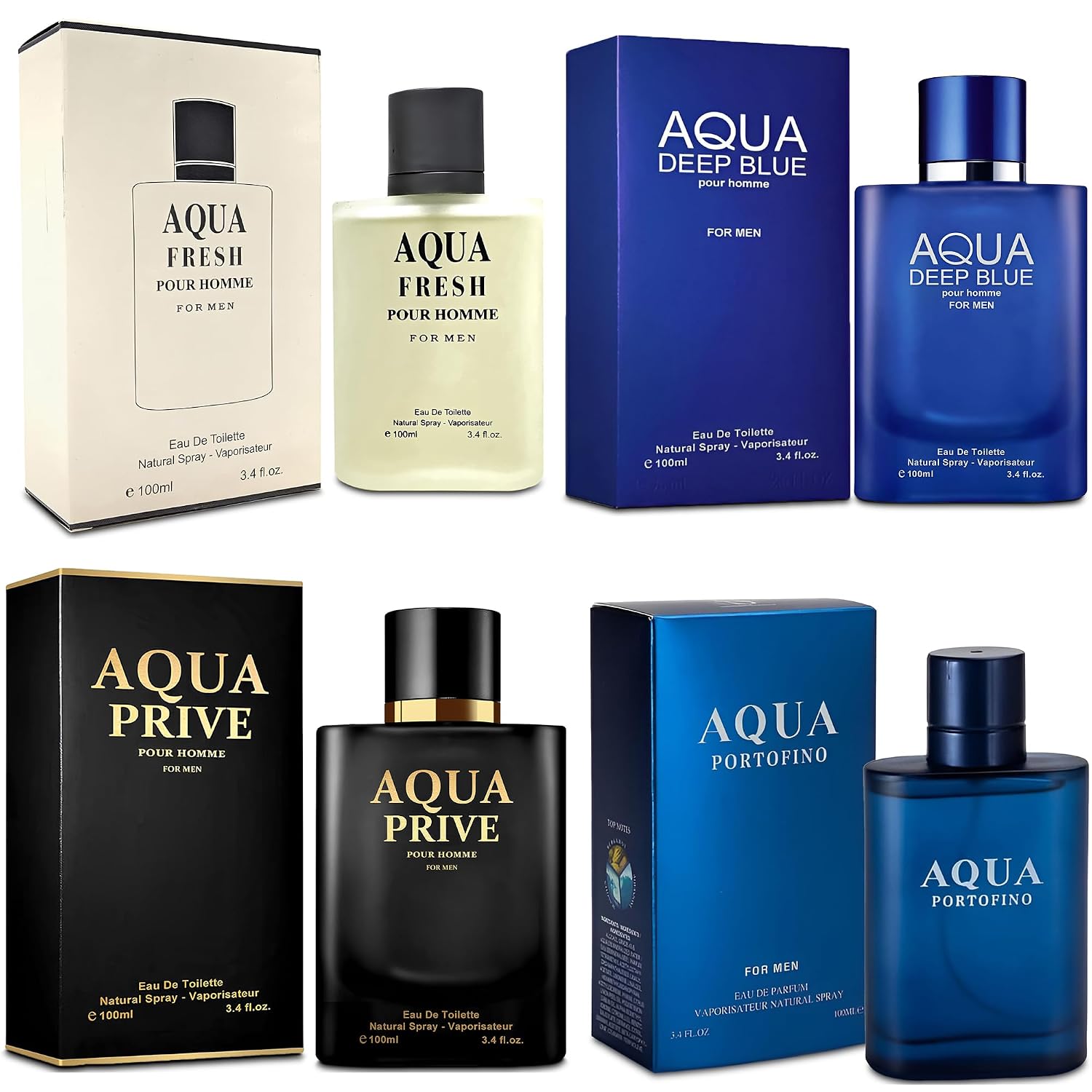 A CENTER Men's Cologne Gift Set 4 Pack Aqua Series - 3.4 Fl Oz Each