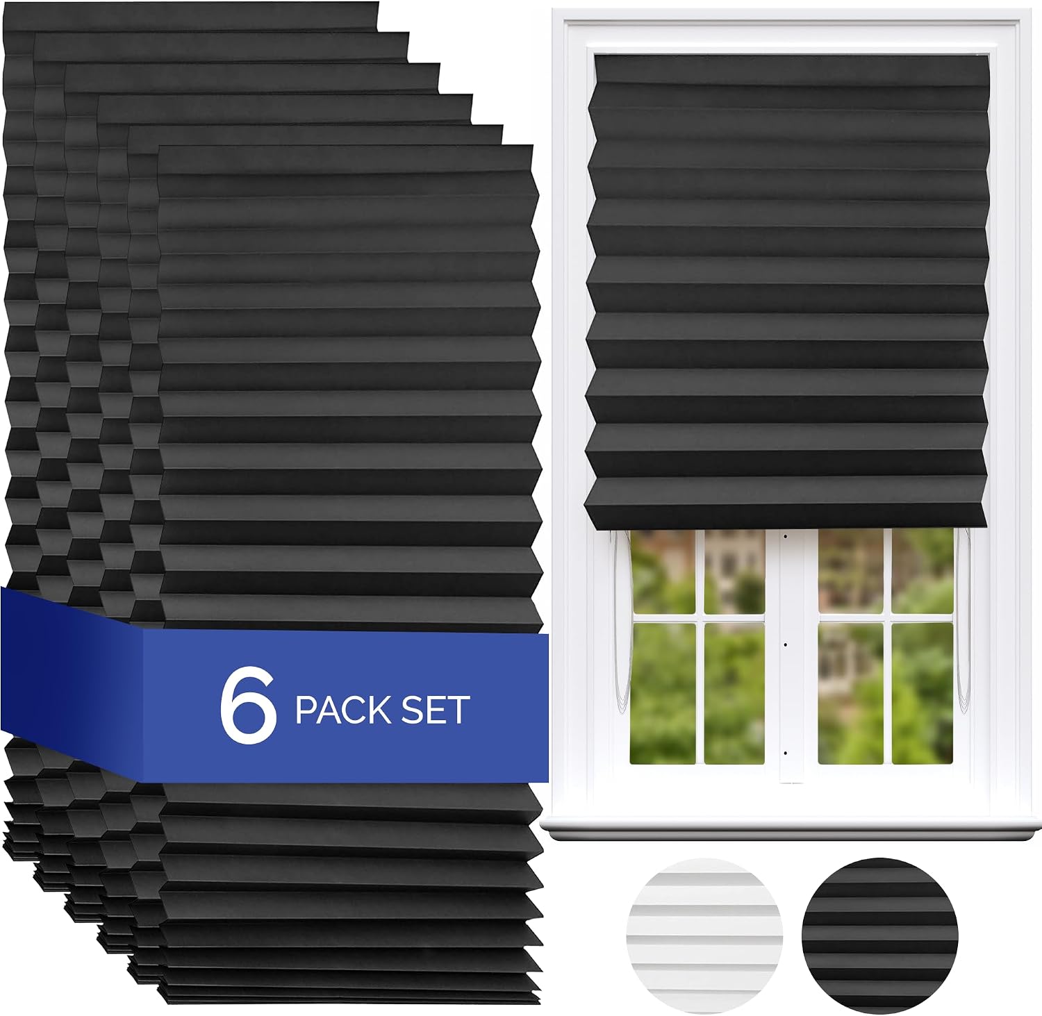 Temposhade Thermal Blackout Temporary Blinds - 6 Pack (110g sqm) | 91.4cm Wider Blind, Easy Stick Up & No Screws | Home Temporary Paper Pleated Blind | Black