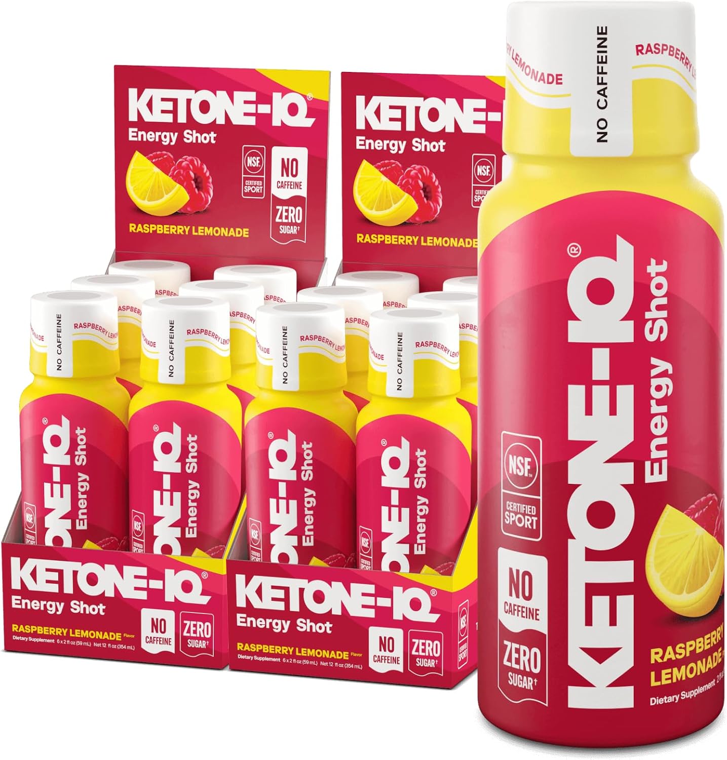 Ketone-IQ No Caffeine Ketone Shots for Focus, Raspberry Lemonade, 12 Pack